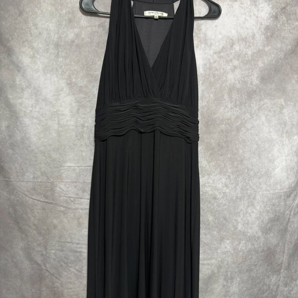 Evan Picone Black Sleeveless V Neck Halter Empire Formal Flowy Midi Dress 12 - Picture 2 of 3